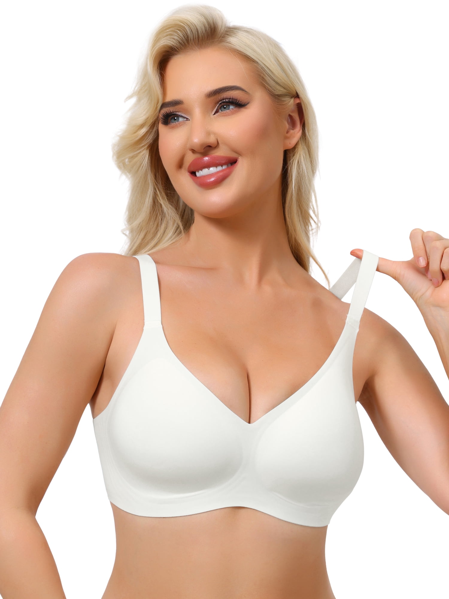 DARING DIVA Women's Push Up Wirefree Seamless Adjustable Straps Bras XX-Large White