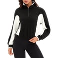 thumbnail image 1 of DARING DIVA Women's Quarter Zip Pullover Cropped Sweatshirt XL Black White, 1 of 7