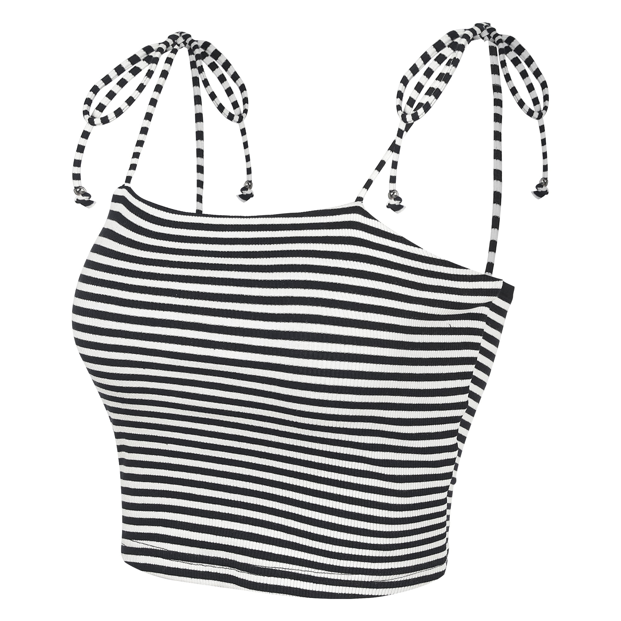 DARING DIVA Women's Rainbow Striped Tie Crop Top L Black White