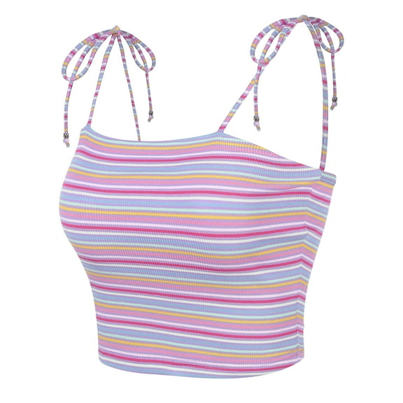 DARING DIVA Women's Rainbow Striped Tie Crop Top M Multicolor Lavender