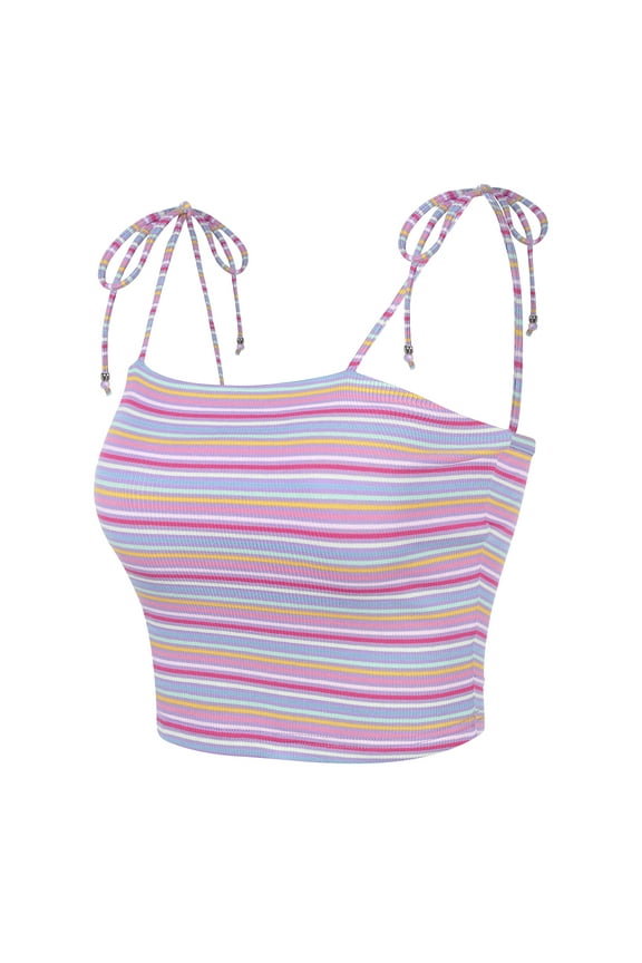 DARING DIVA Women's Rainbow Striped Tie Crop Top M Multicolor Lavender
