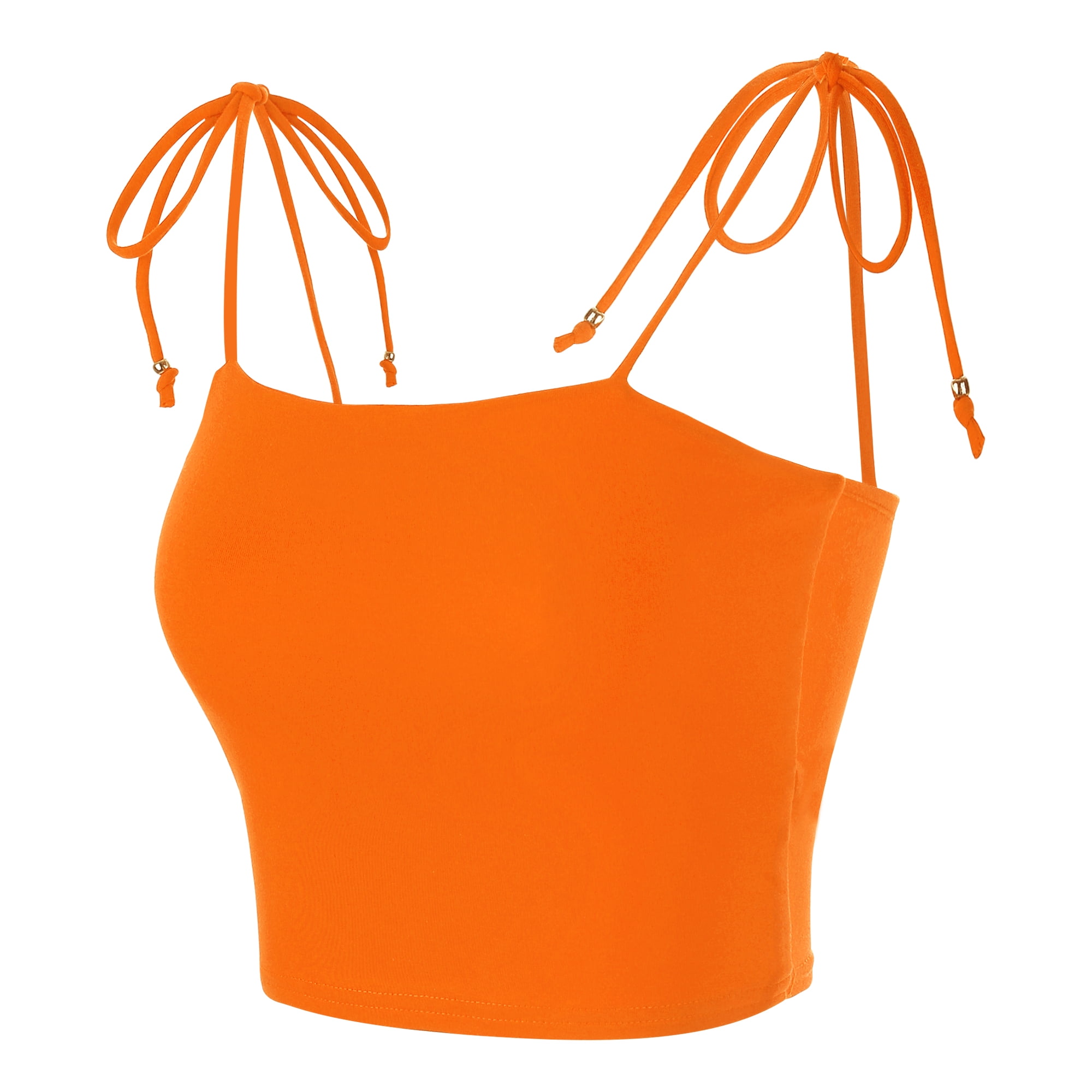 DARING DIVA Women's Rainbow Striped Tie Crop Top M Orange