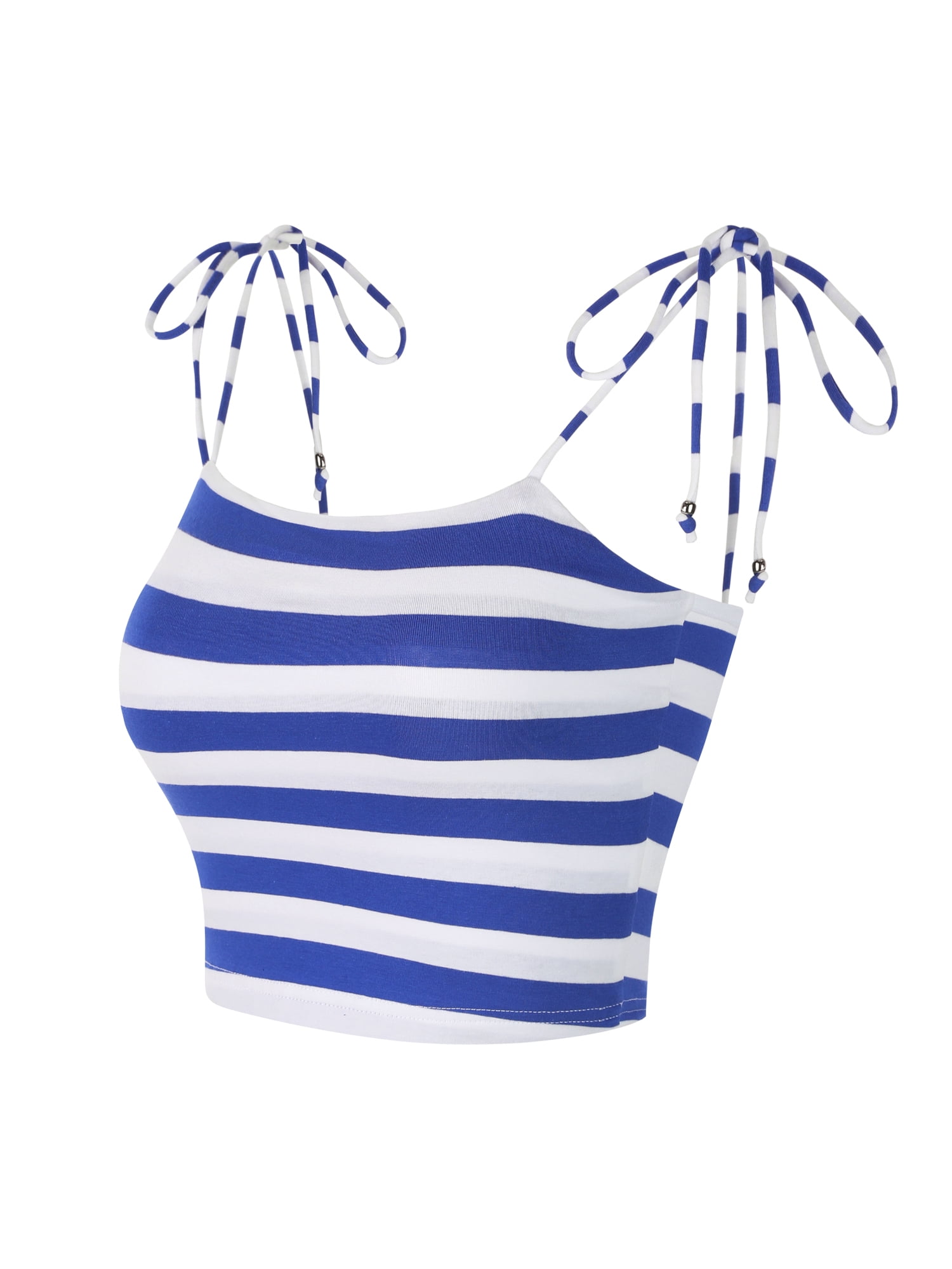 DARING DIVA Women's Rainbow Striped Tie Crop Top M White Blue