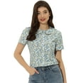 thumbnail image 1 of DARING DIVA Women's Retro Peter Pan Collar Button Front Blouse M Blue, 1 of 6