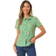 thumbnail image 1 of DARING DIVA Women's Retro Peter Pan Collar Button Front Blouse M Green Pink, 1 of 6