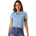 thumbnail image 1 of DARING DIVA Women's Retro Peter Pan Collar Floral Print Blouses XS Blue Gray, 1 of 6