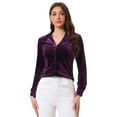 thumbnail image 1 of DARING DIVA Women's Retro Velvet V Neck Long Sleeve Button Down Shirt S Purple, 1 of 6