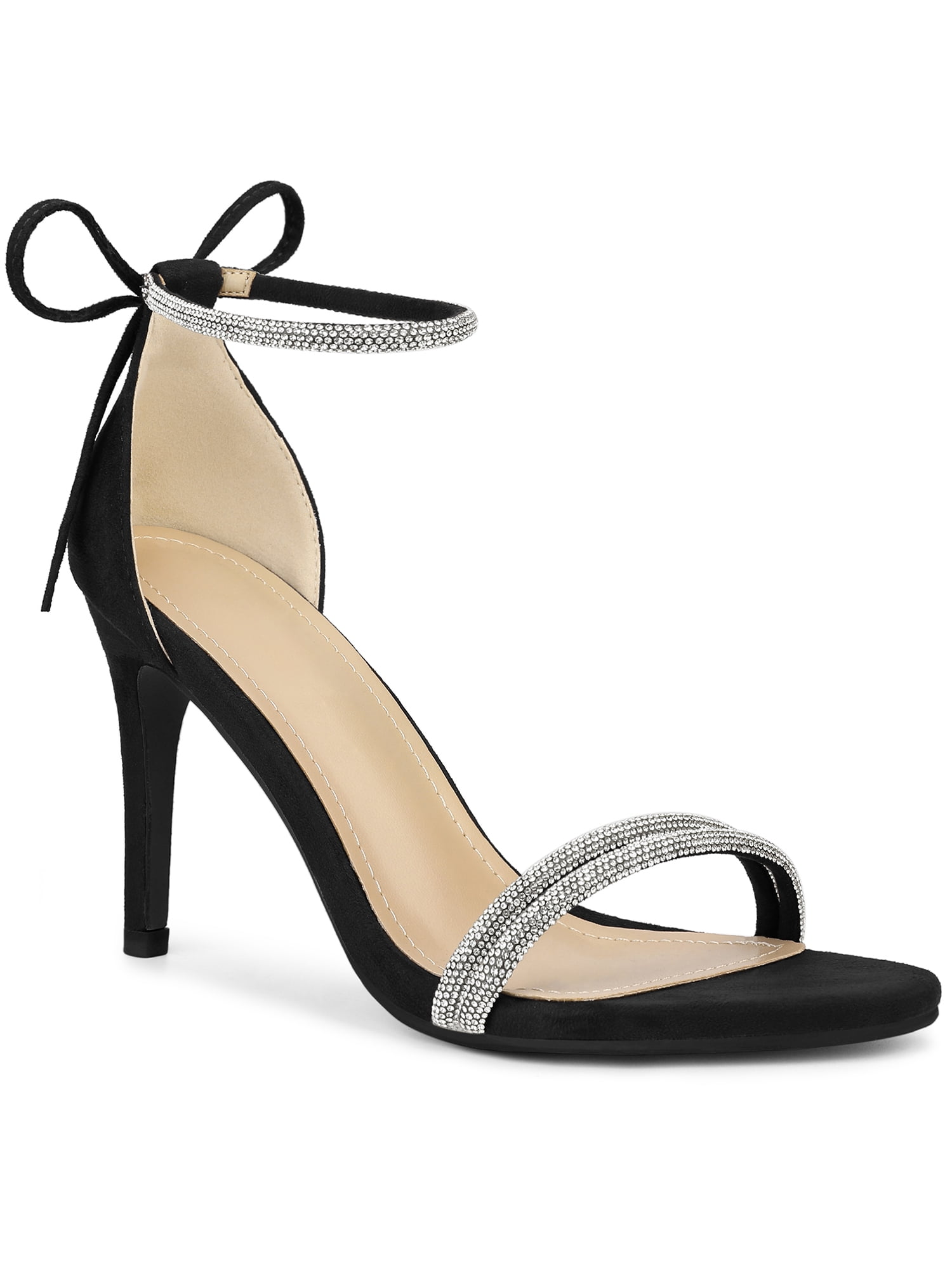 DARING DIVA Women's Rhinestone Ankle Tie Stiletto Heels Sandals Black 10