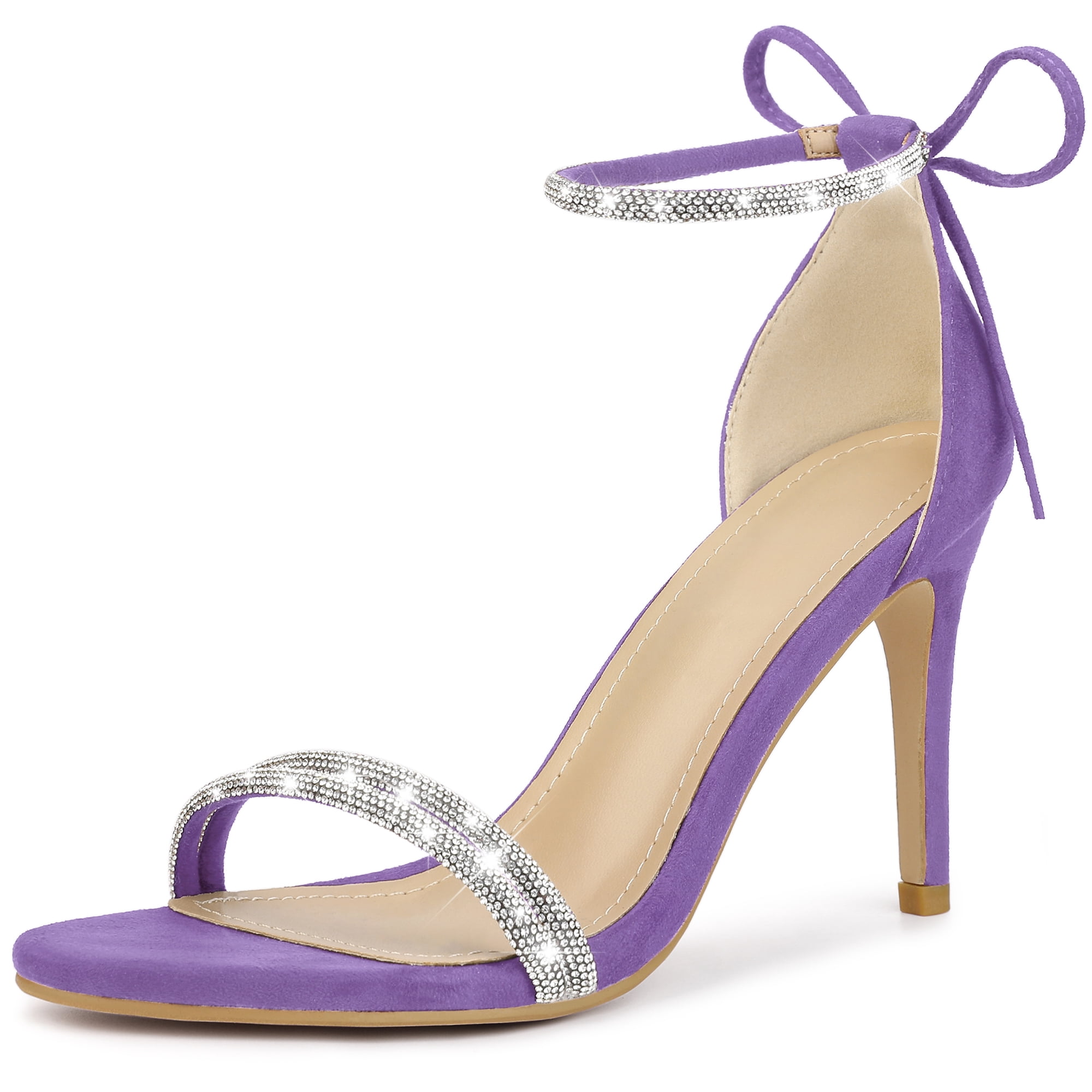 DARING DIVA Women's Rhinestone Ankle Tie Stiletto Heels Sandals Purple 8