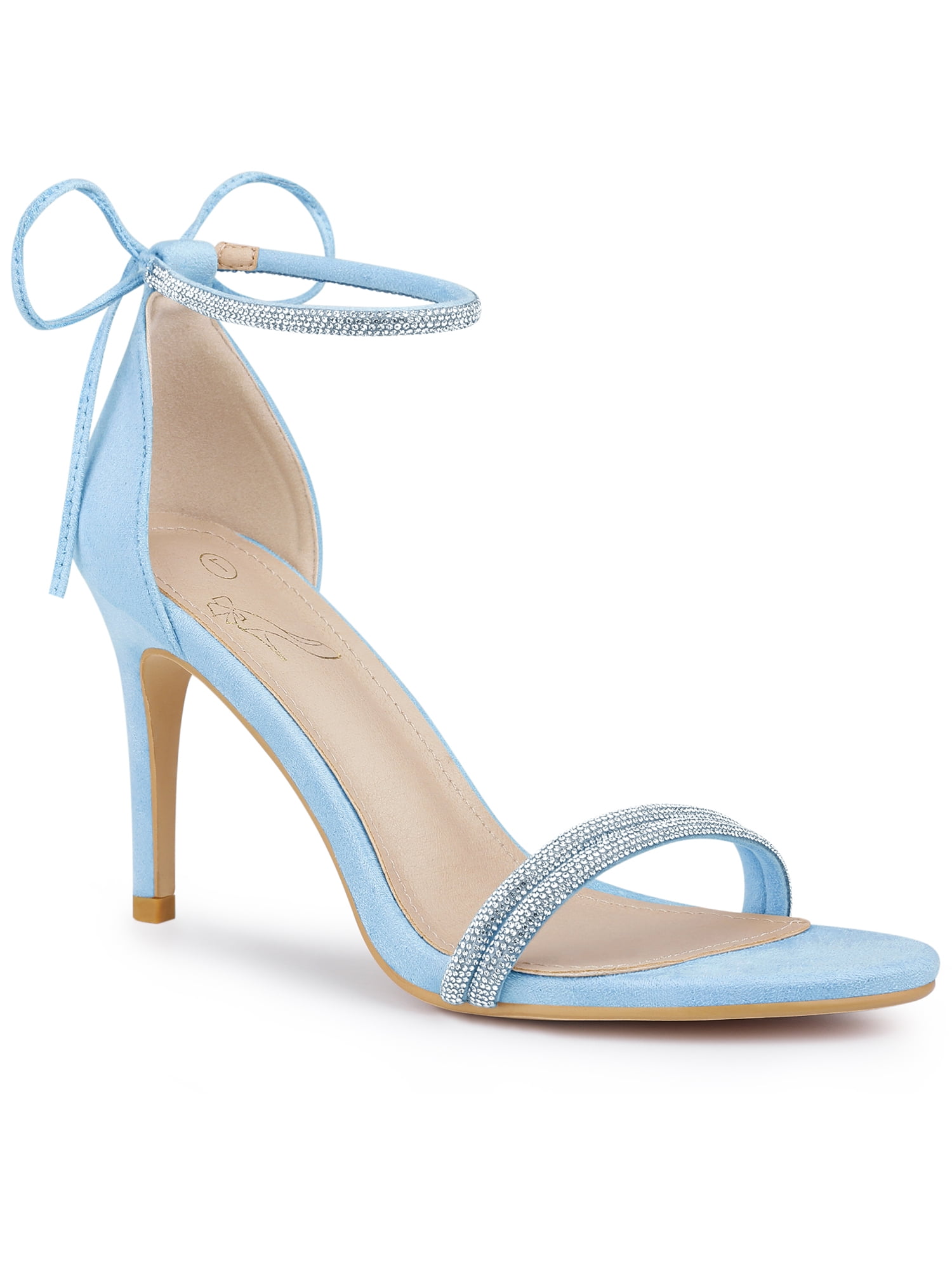 DARING DIVA Women's Rhinestone Ankle Tie Stiletto Heels Sandals Sky Blue 7