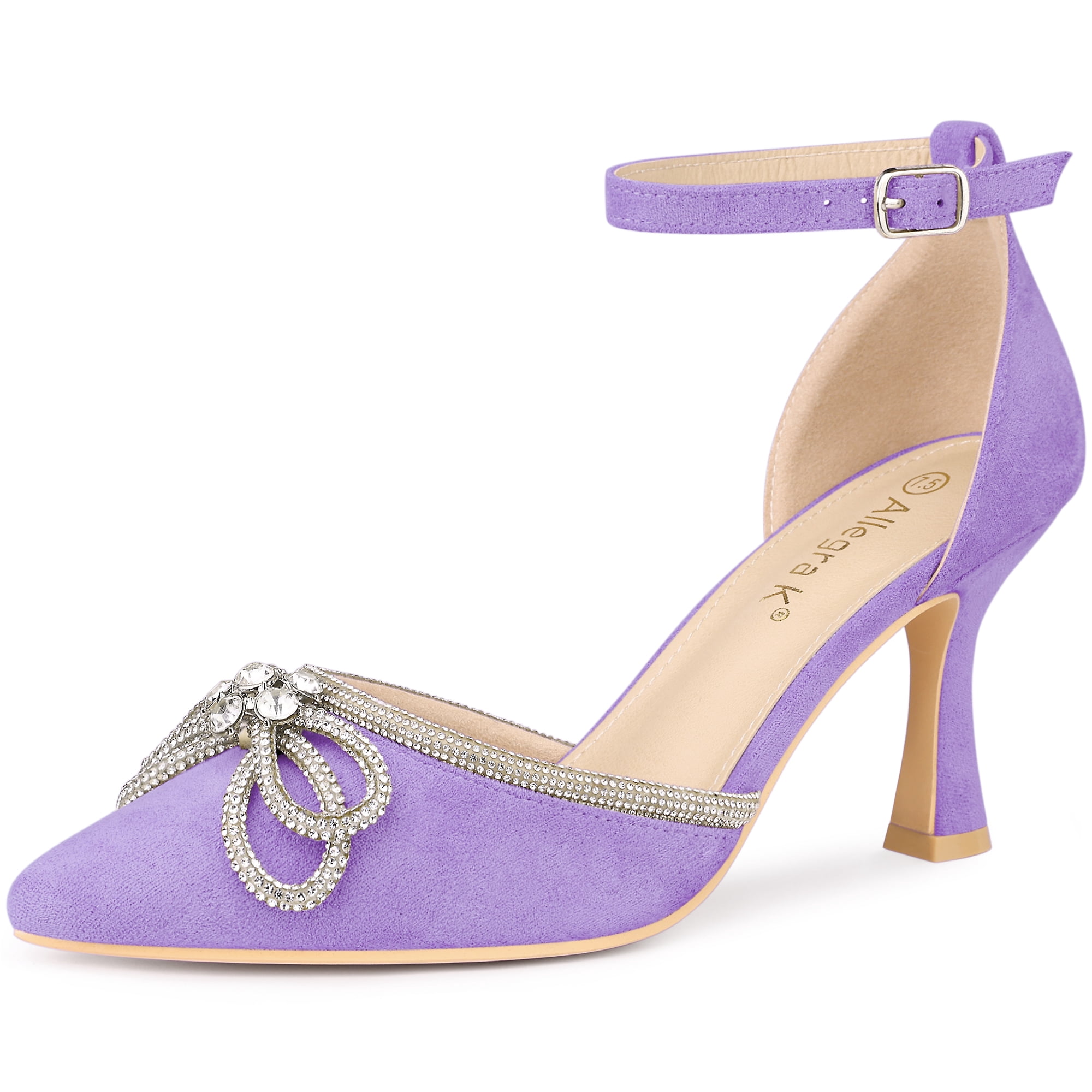 DARING DIVA Women's Rhinestones Bow Ankle Strap Stiletto Heel Sandals Purple 8.5