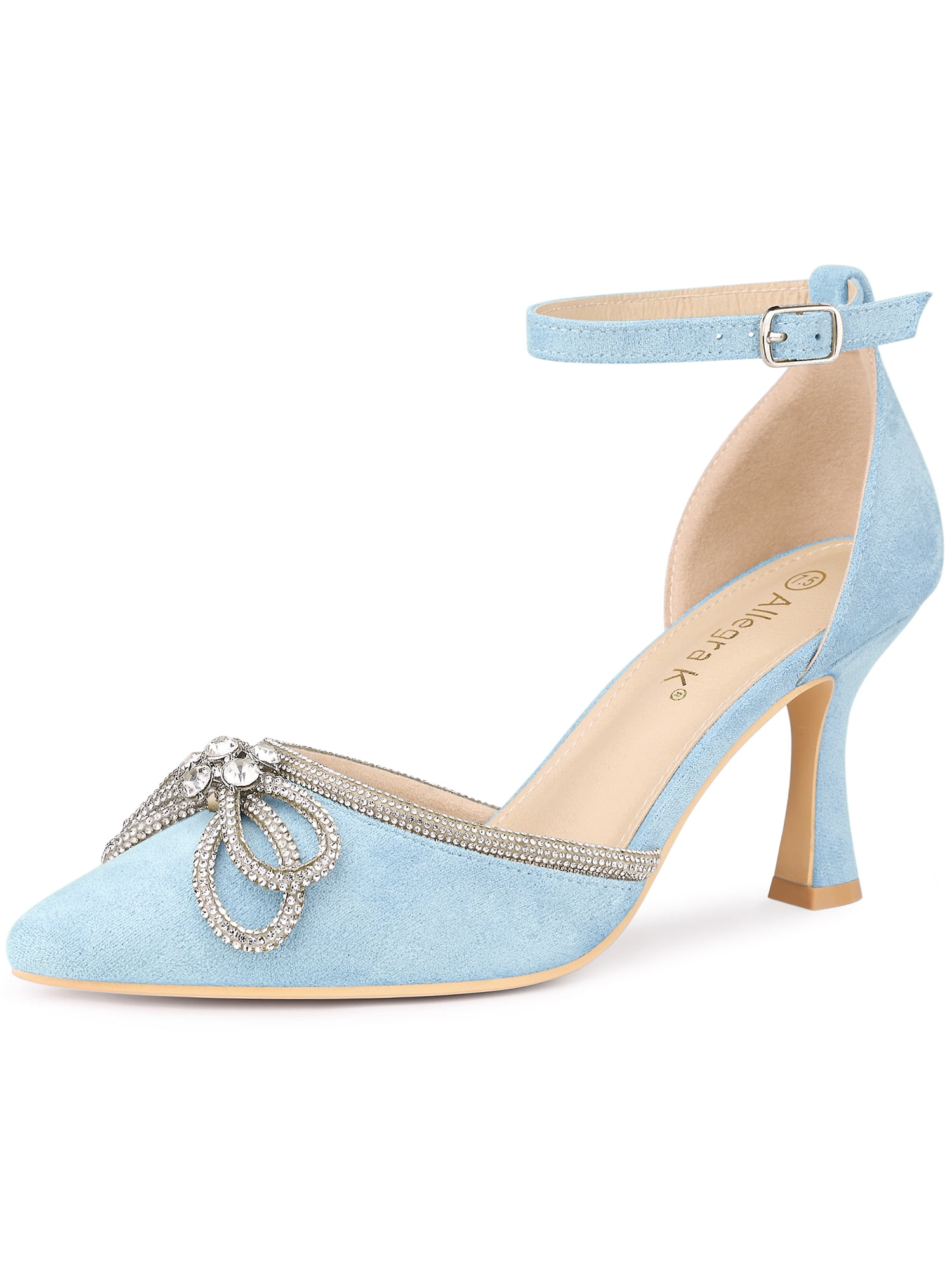 DARING DIVA Women's Rhinestones Bow Ankle Strap Stiletto Heel Sandals Sky Blue 7