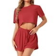 thumbnail image 1 of DARING DIVA Women's Rib Knit Short Sleeve Side Slits Pajama Sets L Red, 1 of 6