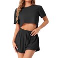thumbnail image 1 of DARING DIVA Women's Rib Knit Short Sleeve Side Slits Pajama Sets XS Black, 1 of 6