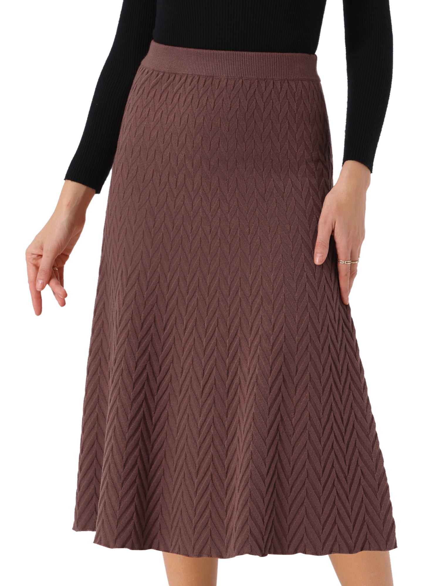 DARING DIVA Women's Ribbed Knit A-Line Skirts Stretchy Sweater Midi ...