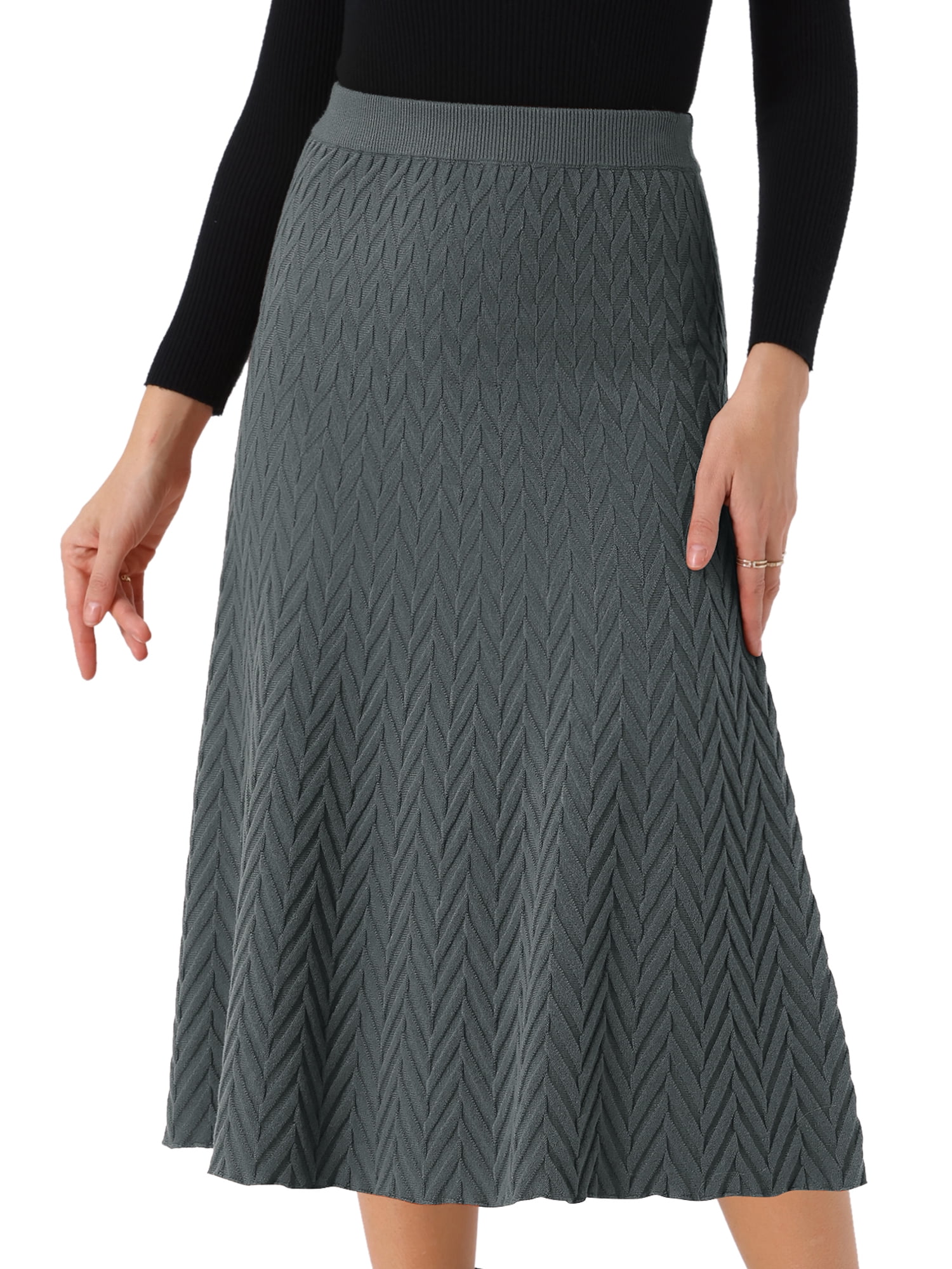 DARING DIVA Women's A-Line Skirts Stretchy Sweater Midi Skirt M Dark Gray