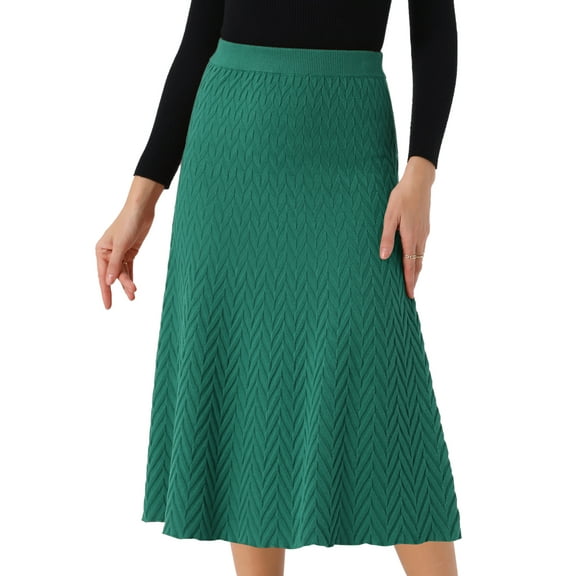 DARING DIVA Women's Ribbed Knit A-Line Skirts Stretchy Sweater Midi Skirt M Dark Green