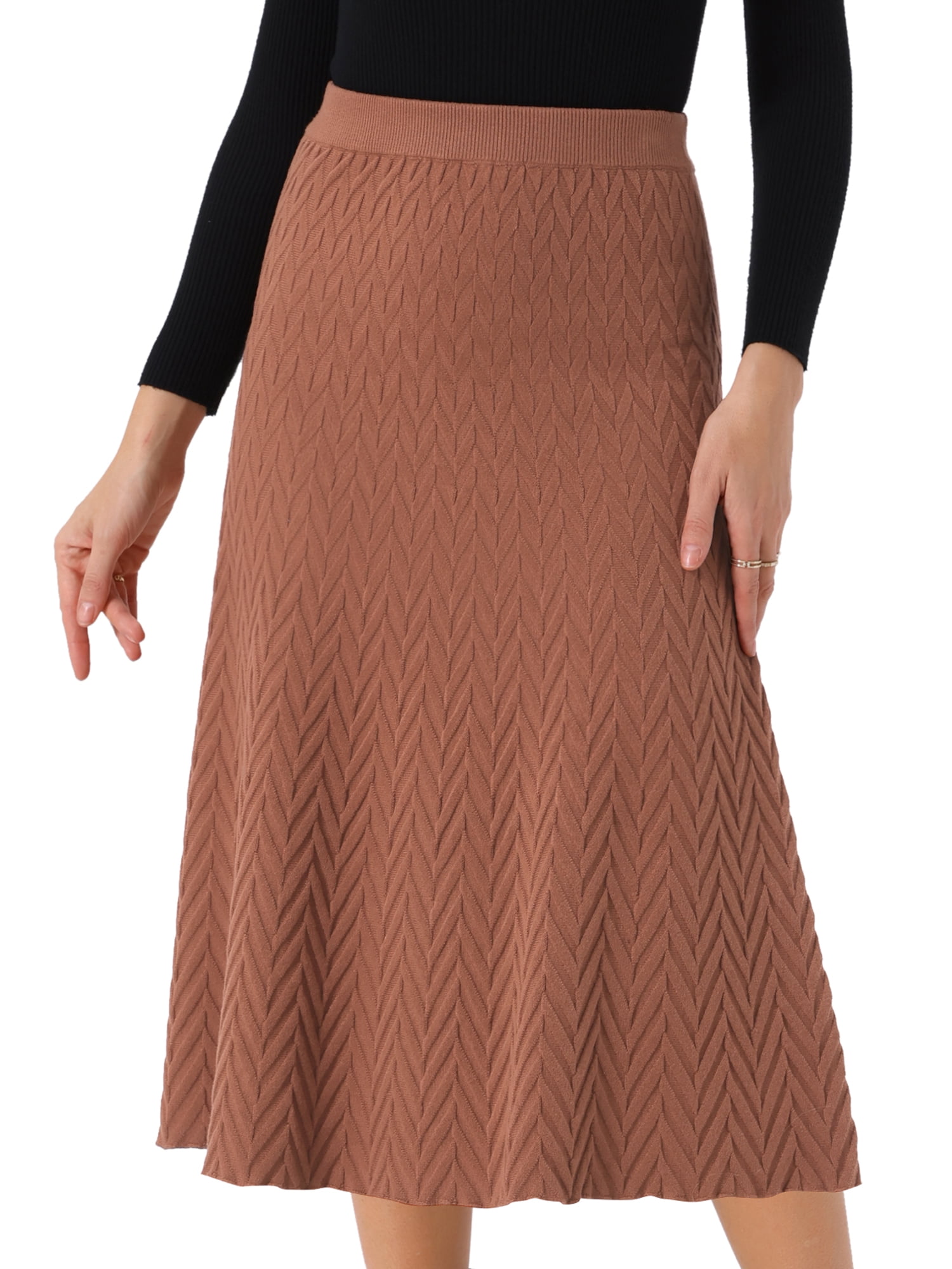 DARING DIVA Women's A-Line Skirts Stretchy Sweater Midi Skirt XL Caramel