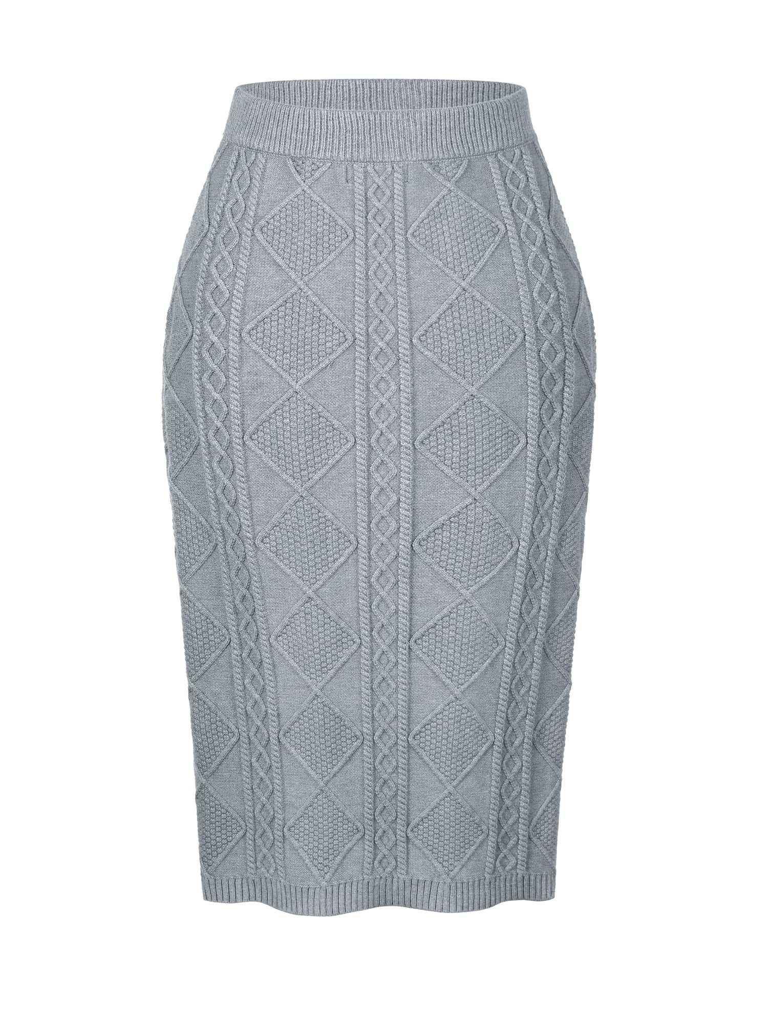 DARING DIVA Women's Ribbed Knit Elastic High Waist Sweater Midi Skirt M Grey