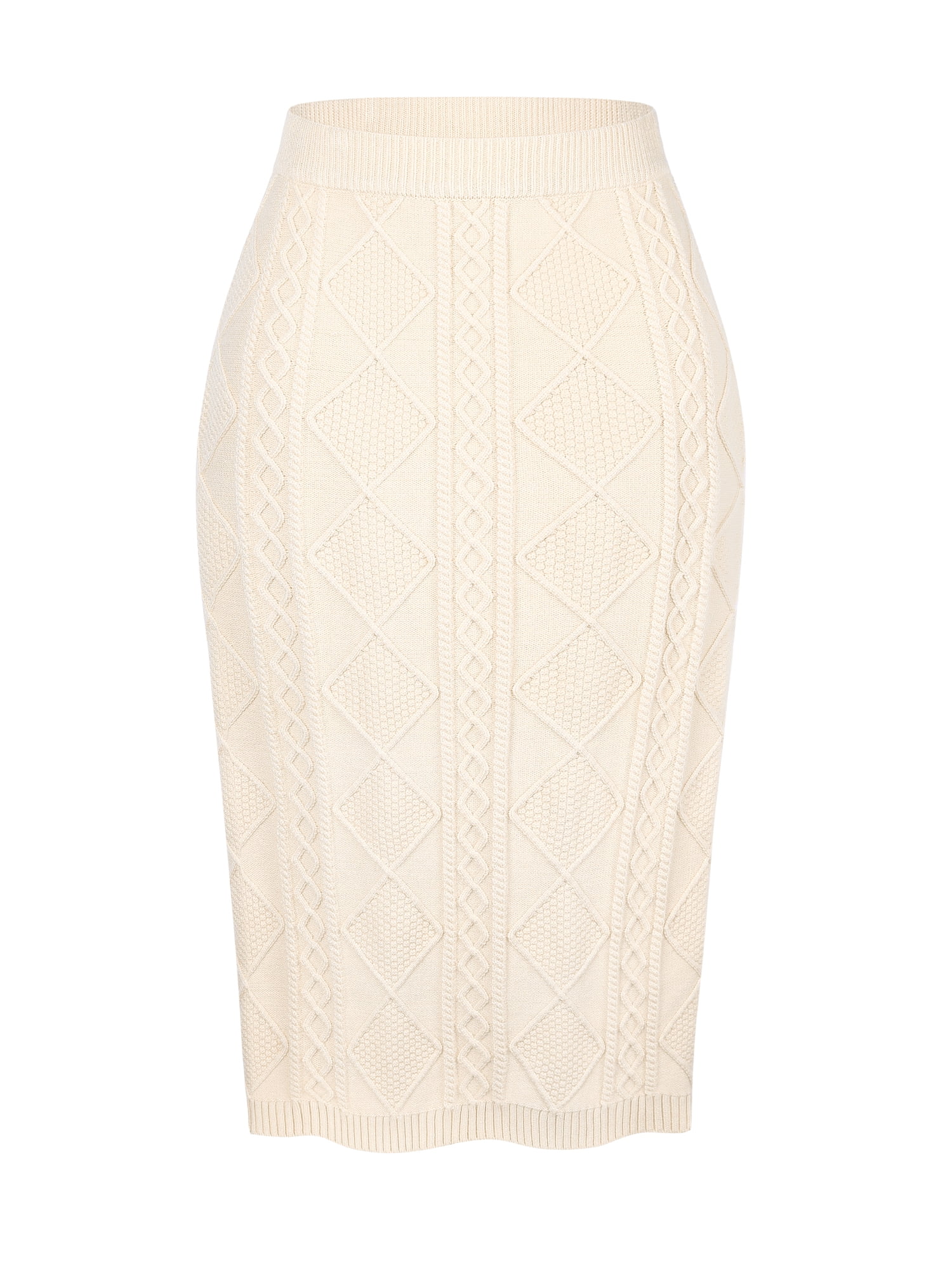 DARING DIVA Women's Ribbed Knit Elastic High Waist Sweater Midi Skirt S Beige