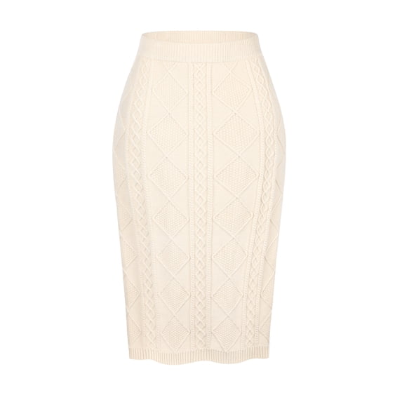 DARING DIVA Women's Ribbed Knit Elastic High Waist Sweater Midi Skirt S Beige