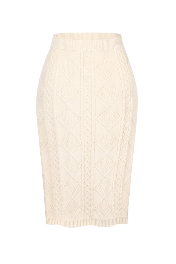 Women's Ribbed Knit Elastic High Waist Sweater Midi Skirt S Beige
