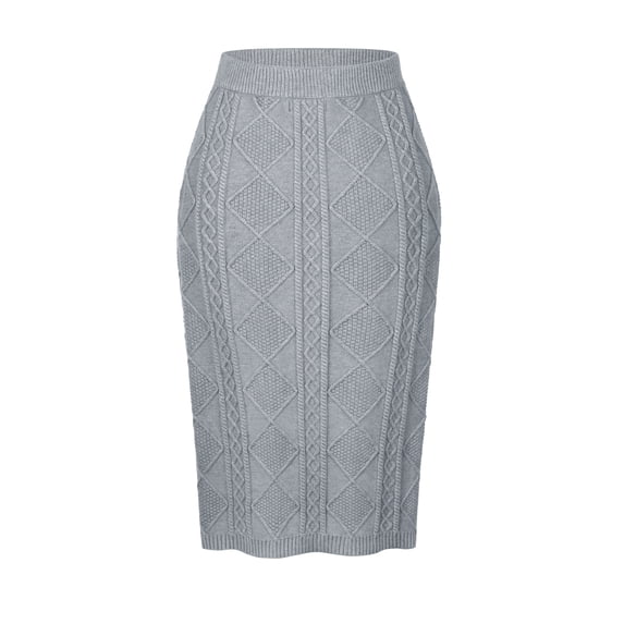 DARING DIVA Women's Ribbed Knit Elastic High Waist Sweater Midi Skirt S Grey