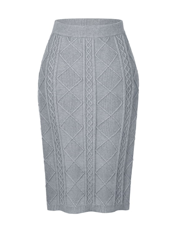 Women's Ribbed Knit Elastic High Waist Sweater Midi Skirt S Grey