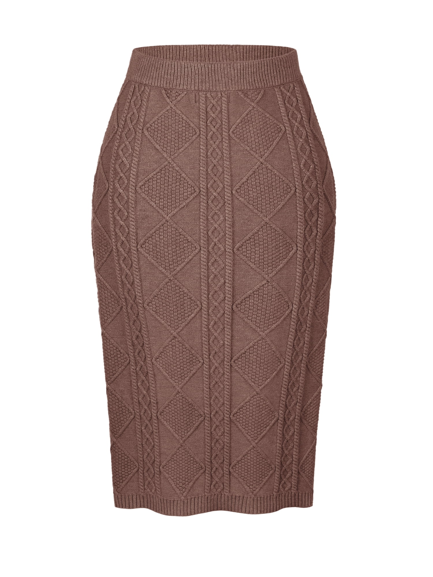 DARING DIVA Women's Ribbed Knit Elastic High Waist Sweater Midi Skirt Medium Coffee