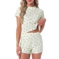 thumbnail image 1 of DARING DIVA Women's Ribbed Knit Pajamas Soft Stretchy O-Neck Short Sleeve Tops M Beige, 1 of 8