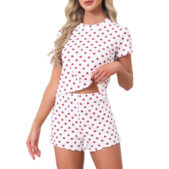 DARING DIVA Women's Ribbed Knit Pajamas Soft Stretchy O-Neck Short Sleeve Tops XL Red