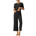 thumbnail image 1 of DARING DIVA Women's Ribbed Knit Round Neck Short Sleeve Pajamas Set L Black, 1 of 7