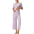 thumbnail image 1 of DARING DIVA Women's Ribbed Knit Round Neck Short Sleeve Pajamas Set S Purple, 1 of 7
