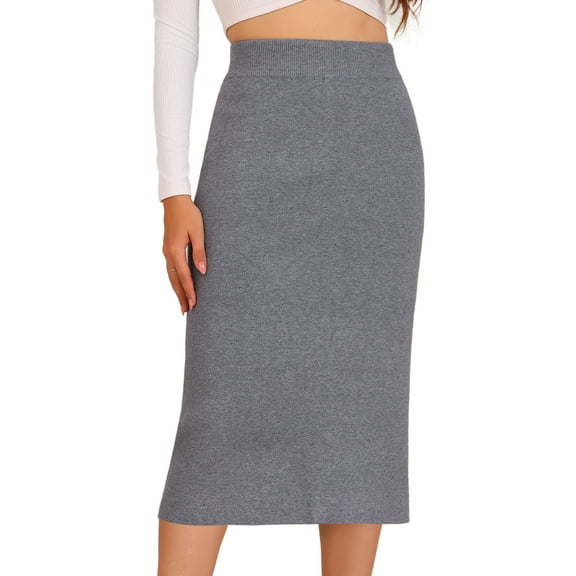 DARING DIVA Women's Ribbed Knit Stretchy Slit Midi Skirt L Light Grey