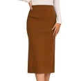 thumbnail image 1 of DARING DIVA Women's Ribbed Knit Stretchy Slit Midi Skirt XS Caramel, 1 of 6