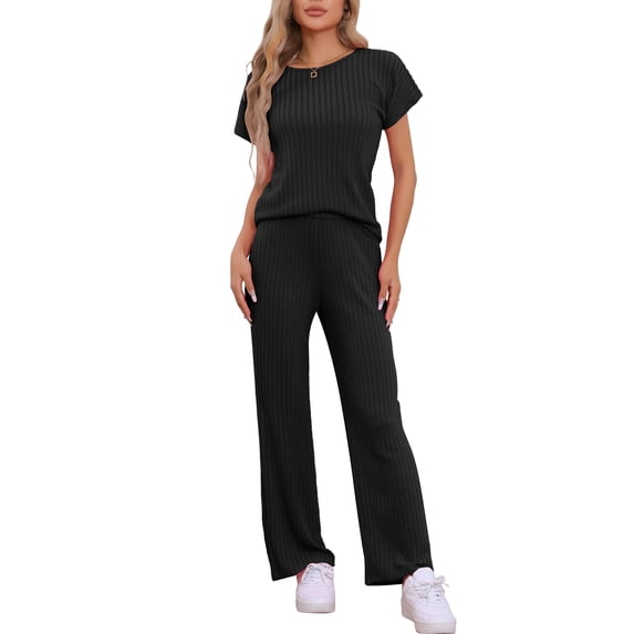 DARING DIVA Women's Ribbed Knit Sweater Pullover Pajama Set S Black