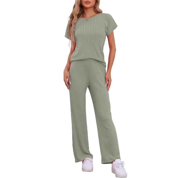 DARING DIVA Women's Ribbed Knit Sweater Pullover Pajama Set XS Green