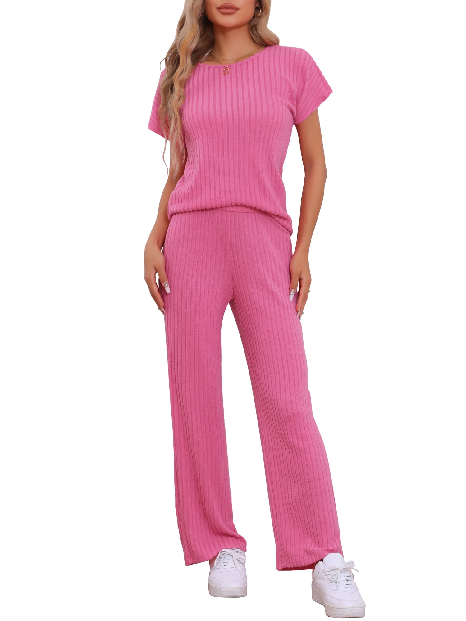 DARING DIVA Women's Ribbed Knit Sweater Pullover Pajama Set XS Hot Pink