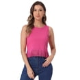 thumbnail image 1 of DARING DIVA Women's Ribbed Knit Tank Crew Neck Crop Tassel Trim Vest L Hot Pink, 1 of 6