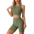 thumbnail image 1 of DARING DIVA Women's Ribbed Knit Tank Top and Biker Shorts Lounge Set Army Green XS, 1 of 6
