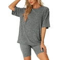 thumbnail image 1 of DARING DIVA Women's Ribbed Knit Tracksuit Sweatshirt Set Shorts Sleepwear Black Grey L, 1 of 6