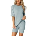 thumbnail image 1 of DARING DIVA Women's Ribbed Knit Tracksuit Sweatshirt Set Shorts Sleepwear Light Blue XL, 1 of 6