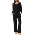 thumbnail image 1 of DARING DIVA Women's Ribbed Knit V Neck Long Sleeve Wide Leg Pants Lounge Set L Black, 1 of 8