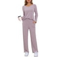 thumbnail image 1 of DARING DIVA Women's Ribbed Knit V Neck Long Sleeve Wide Leg Pants Lounge Set L Pink, 1 of 6