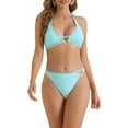 thumbnail image 1 of DARING DIVA Women's Ribbed Textured Halter Bikini Set Large Light Blue, 1 of 6