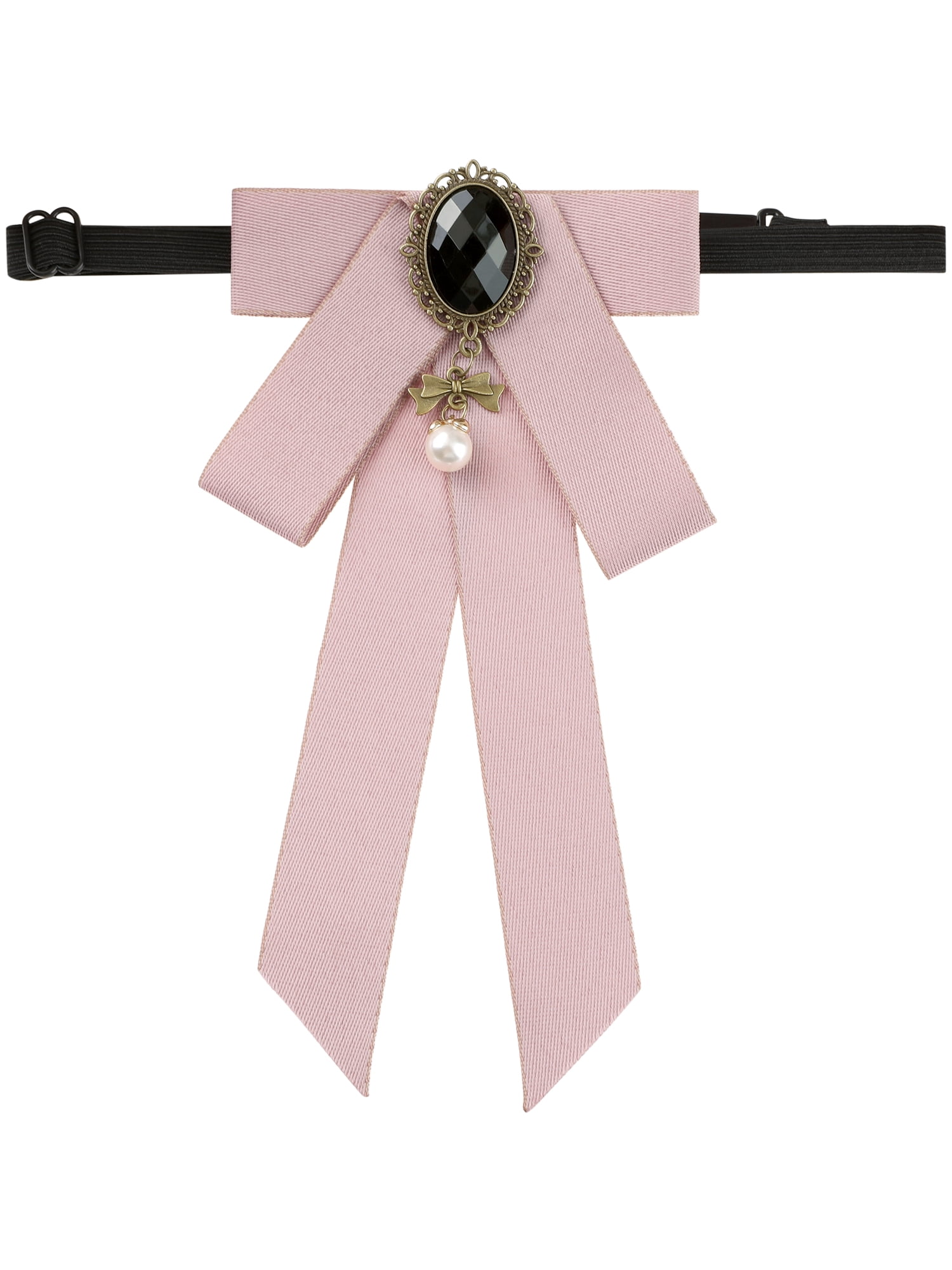 DARING DIVA Women's Ribbon Pre-tied Bow Ties with Chic Rhinestone Pink