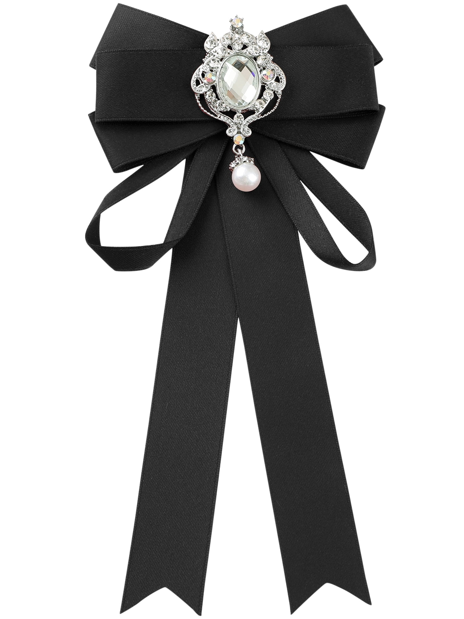 DARING DIVA Women's Ribbon Satin Elegant Pre-Tied Bow Tie Bow Black