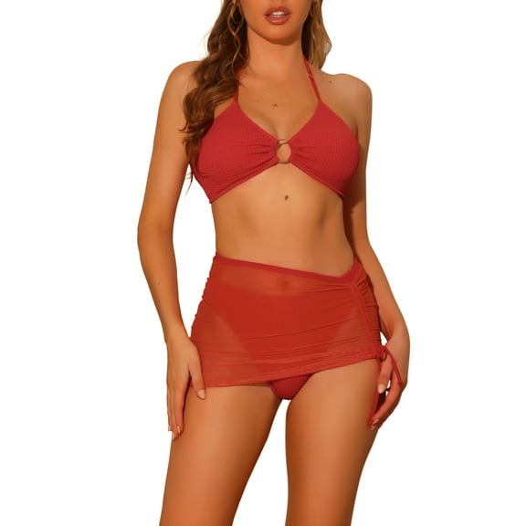 DARING DIVA Women's Ring Linked Bikini Sets, 3-Piece Swimsuits XL Red
