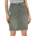 thumbnail image 1 of DARING DIVA Women's Ripped Hem Washed Jeans Denim Skirt L Grey, 1 of 6