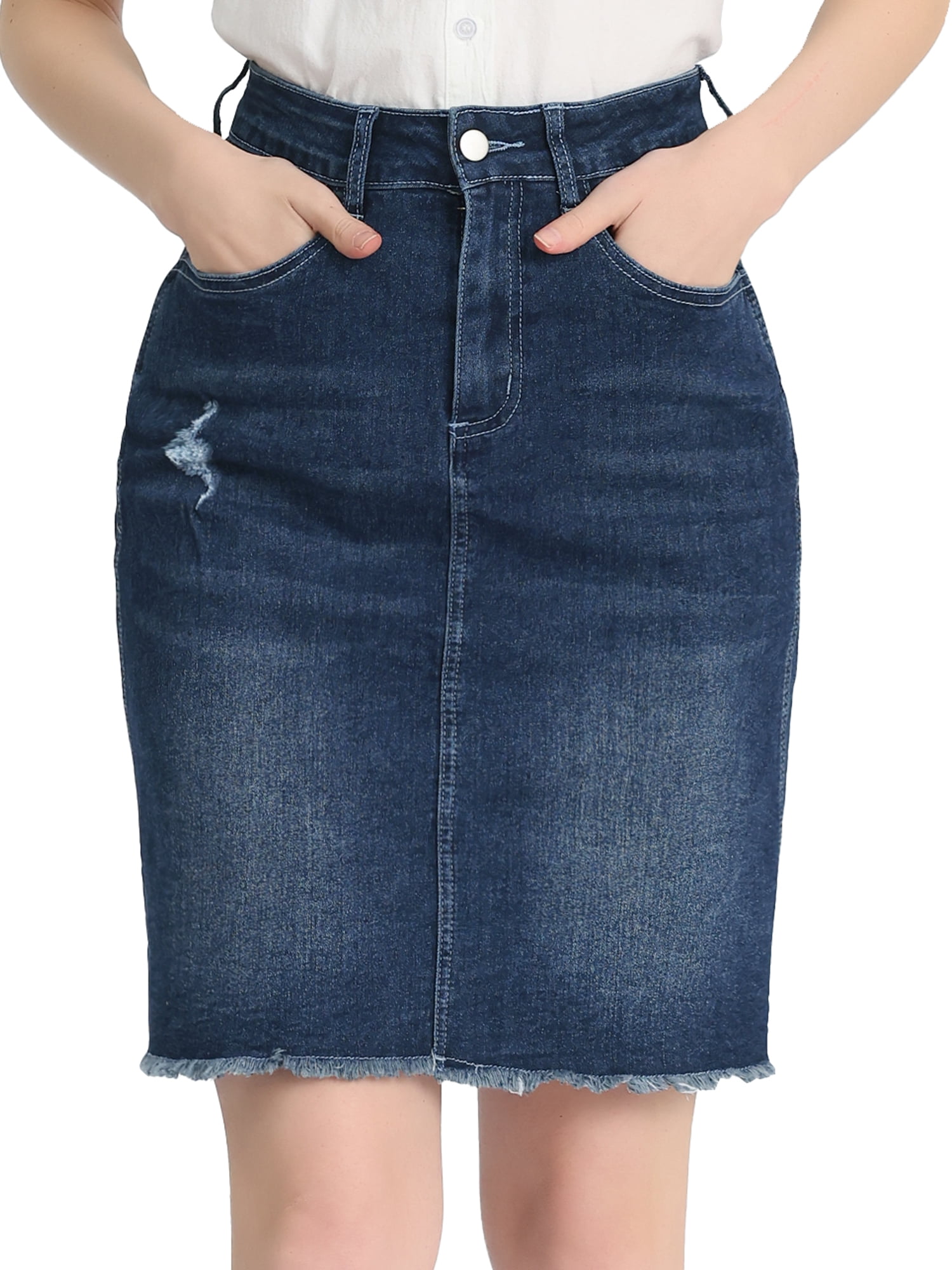 DARING DIVA Women's Ripped Hem Washed Jeans Denim Skirt XL Deep Blue